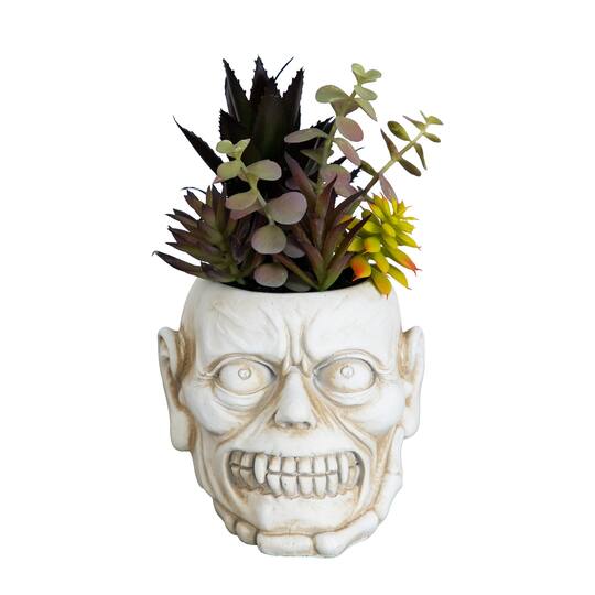 8" Artificial Halloween Succulent Garden in Zombie Halloween Planter